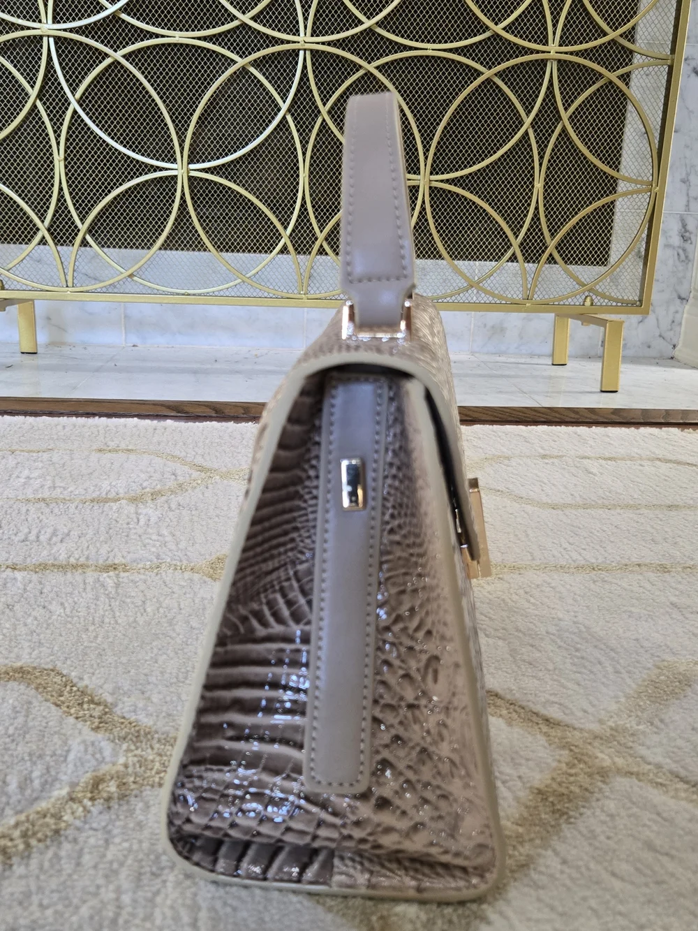 Top-Handle Croc-Embossed Satchel Tote in Blush